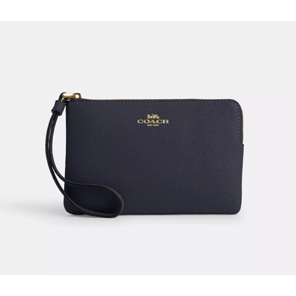 Coach F54626 Crossgrain Leather CornerZip Wristlet Midnight NWOT MSRP $88 - Picture 1 of 7